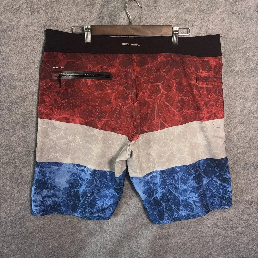 Pelagic Board Shorts Mens 38 Red White‎ Blue Hydro Lite Pro USA Patriot